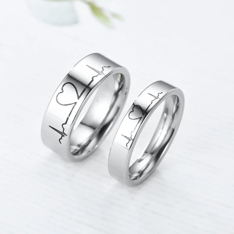 Модное кольцо для пары с кардиограммой из нержавеющей стали|Кольца| |