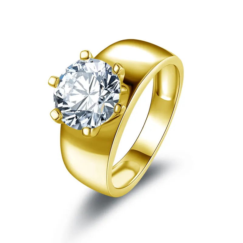 AINUOSHI роскошное широкое кольцо Solitaire, круглое кольцо 14 к, однотонное белое/желтое золото, Anillo SONA, бриллиантовое Женское Обручальное Кольцо - Цвет камня: 14K Yellow Gold