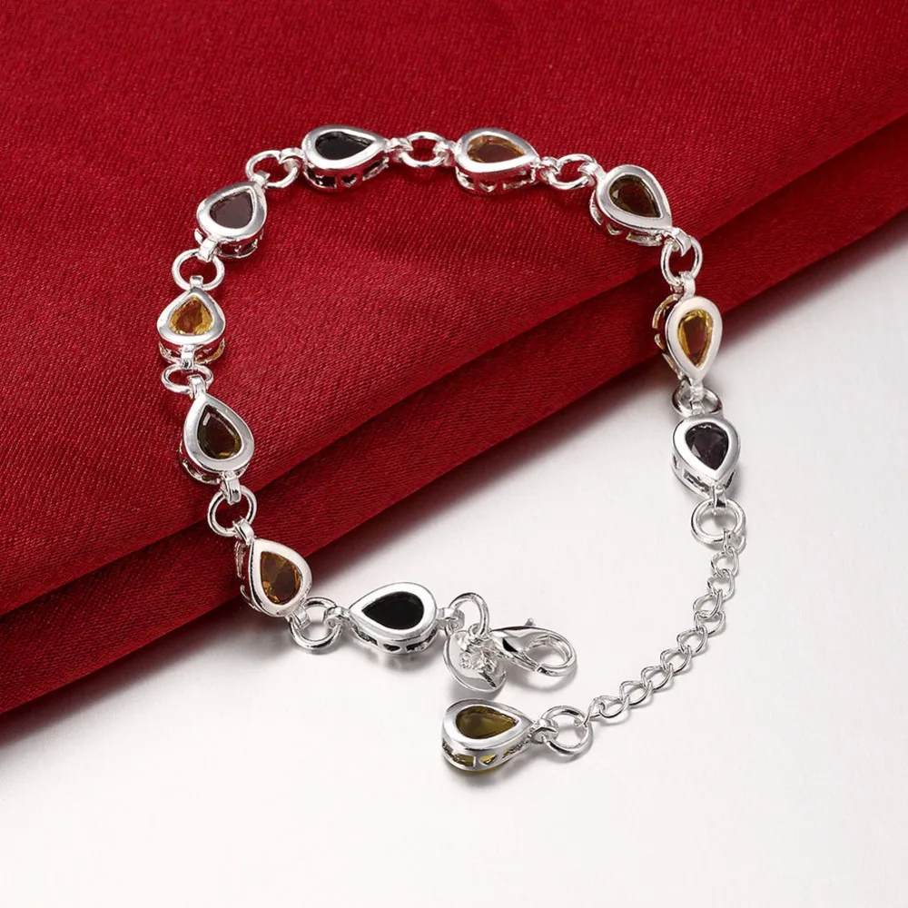 EPICFEAT Silver Plated Colourful Rhinestone Bracelets Elegant Water Drop Beads Wrist Chain Women Fashion Jewelry 2017 H260 | Украшения и