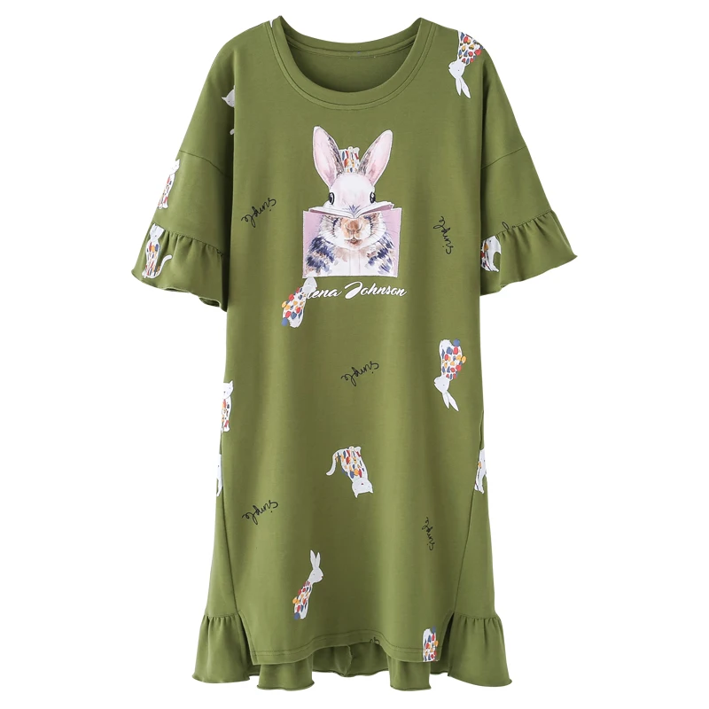 Женская трикотажная ночная рубашка хлопковая с круглым вырезом коротким рукавом