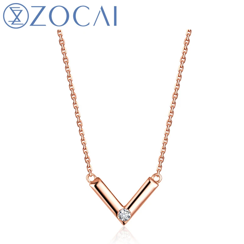 

ZOCAI 18K Rose Gold (AU750) Real 0.03 CT Diamond Women Necklace D04894