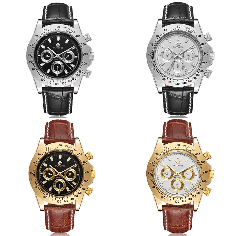 OUYAWEI автоматические мужские часы Montre Homme с кожаным ремешком водонепроницаемые