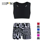 IIXPIN, балетное трико для девочек, танцевальная одежда, танкини, укороченный топ с буквенным принтом, шорты, комплект одежды для тренировок и гимнастики