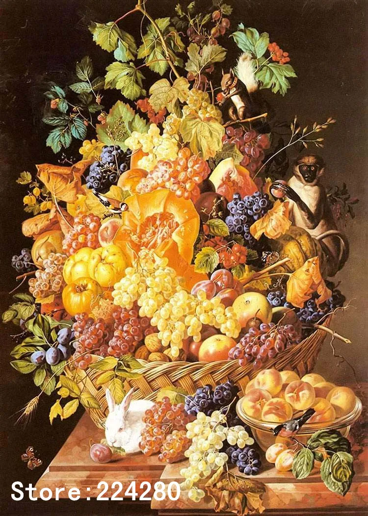 Картина маслом с корзиной фруктов натюрморт вышивка крестом Набор для вышивки 14CT