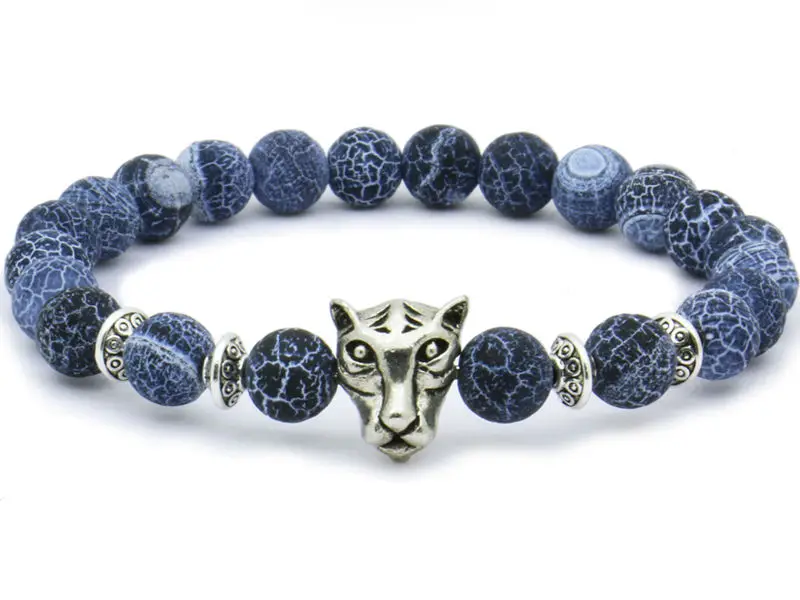 Браслеты с бусинами из натурального камня для мужчин Lucky Lion Leopard Owl черный Лава