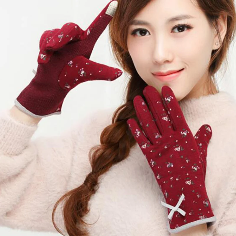 

Gloves Ladies Winter Thin Section Plus Velvet Thick Warm Spring Autumn Driving Non-Slip Student Autumn Winter Of Cute TBWM03