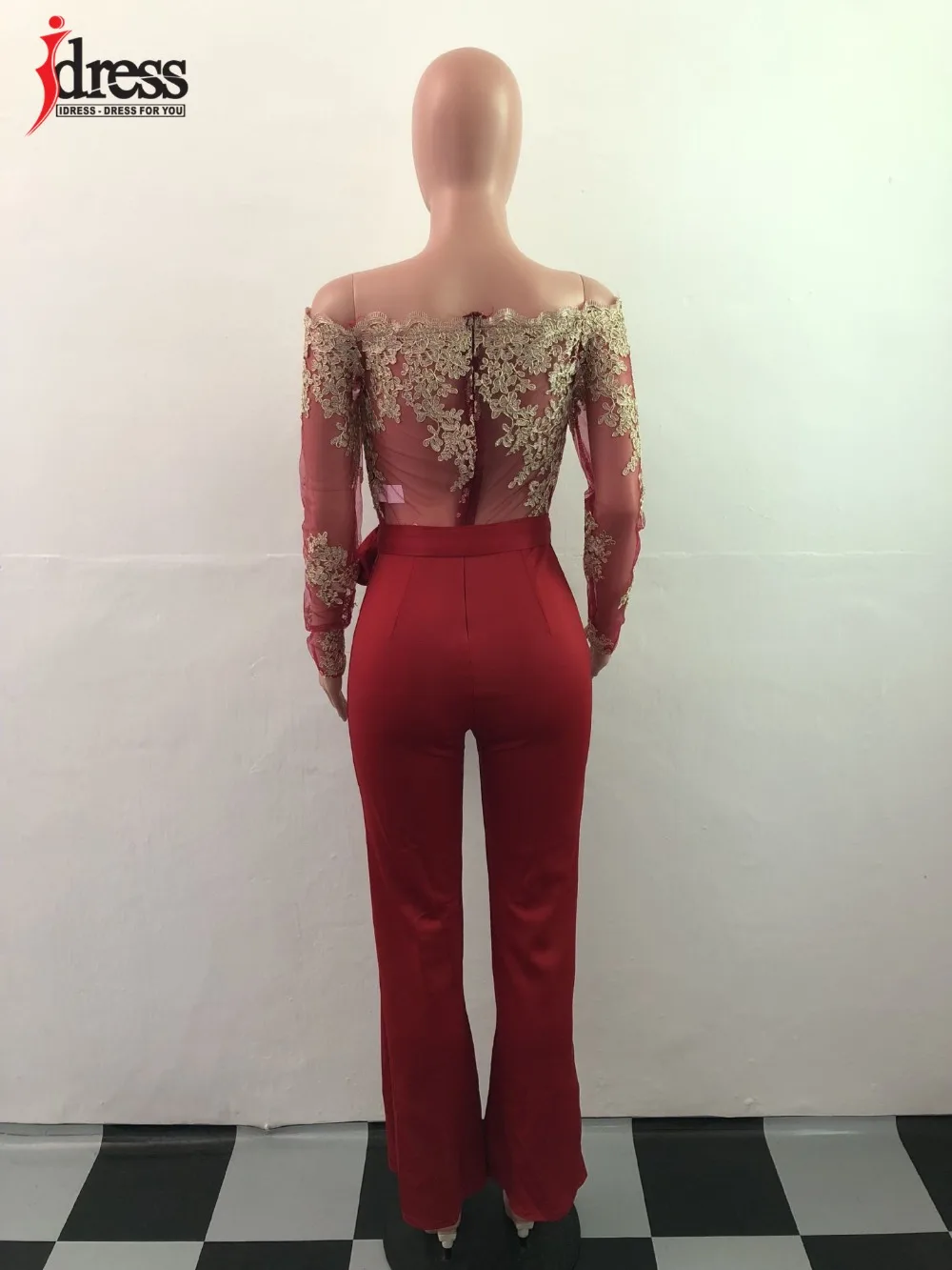 IDress Новинка весна осень женские сексуальные с длинным рукавом черные Золотые Кружева Slash шеи Пояса боди элегантный женский комбинезон
