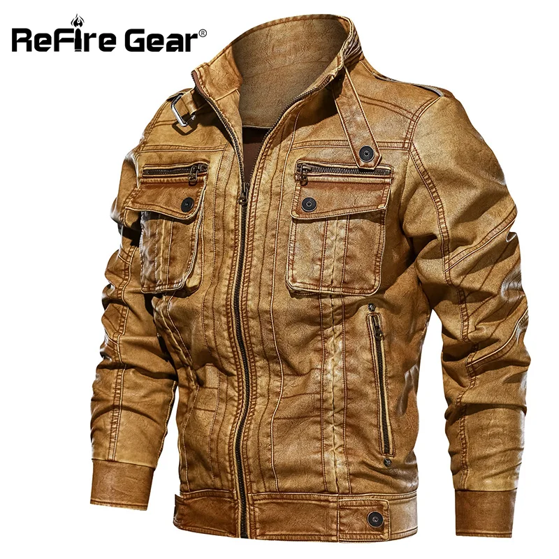 Куртка ReFire Gear мужская кожаная мотоциклетная куртка бомбер повседневный