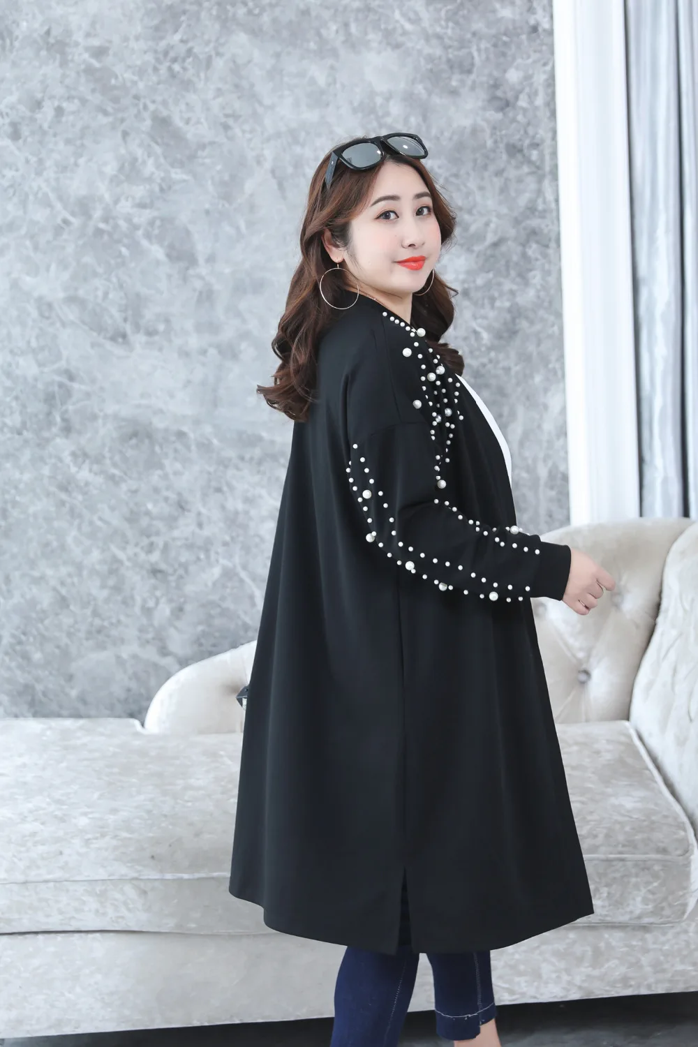 Новый весенний кардиган с жемчугом женская модель|plus size women|size plus womansize women |