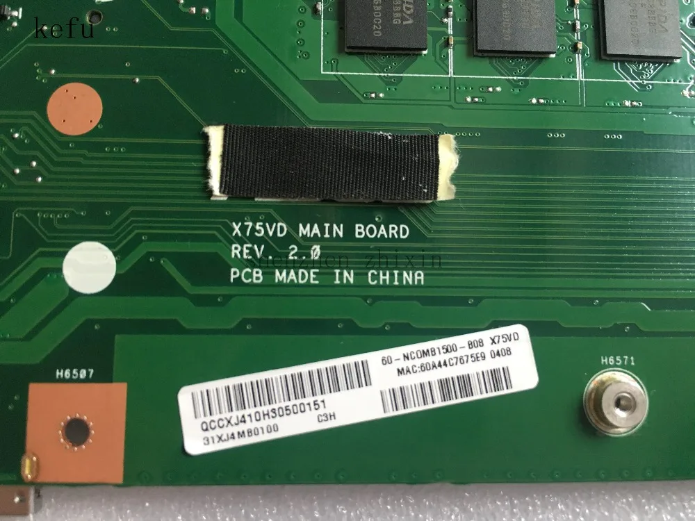 Материнская плата KEFU для ноутбука ASUS X75VD материнская REV.2.0 с ОЗУ 4 Гб и тестом GT610M
