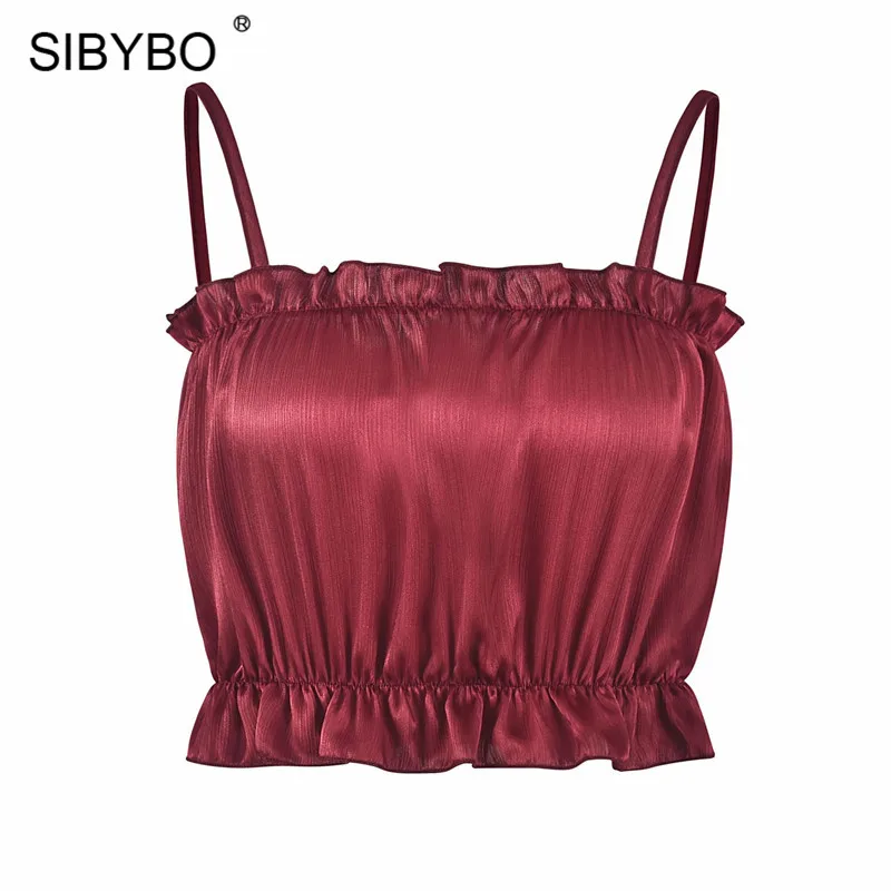 Женский укороченный топ с открытой спиной Sibybo, камисоль без рукавов, облегающая короткая майка с открытыми плечами, плиссированные топы для лета