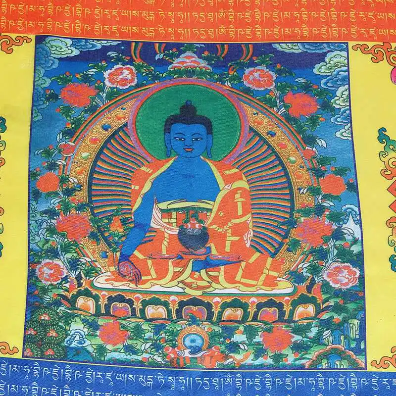KiWarm Classic Tibetan Style Silk Wind Horse Flag Buddhism Medicine Buddha Prayer Wall Hanging Decor 68cm X 94cm | Дом и сад
