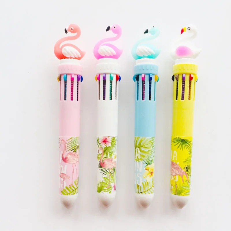 

10 Colors Flamingo Press Colorful Ball Ballpoint Pen Writing Student Stationery School Office Supply