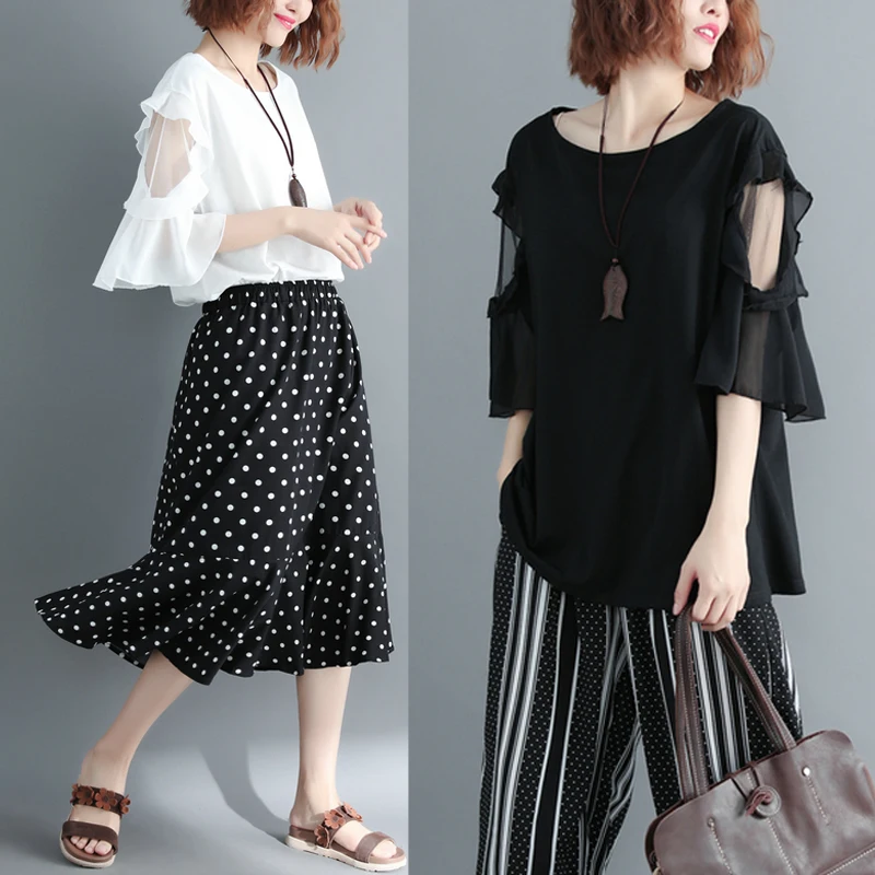

Women's Tops And Blouse 2021 Chiffon Shirts O-neck Casual Office Lady Blouse Flare Sleeve Ladies Tops White Blouse 3531 50