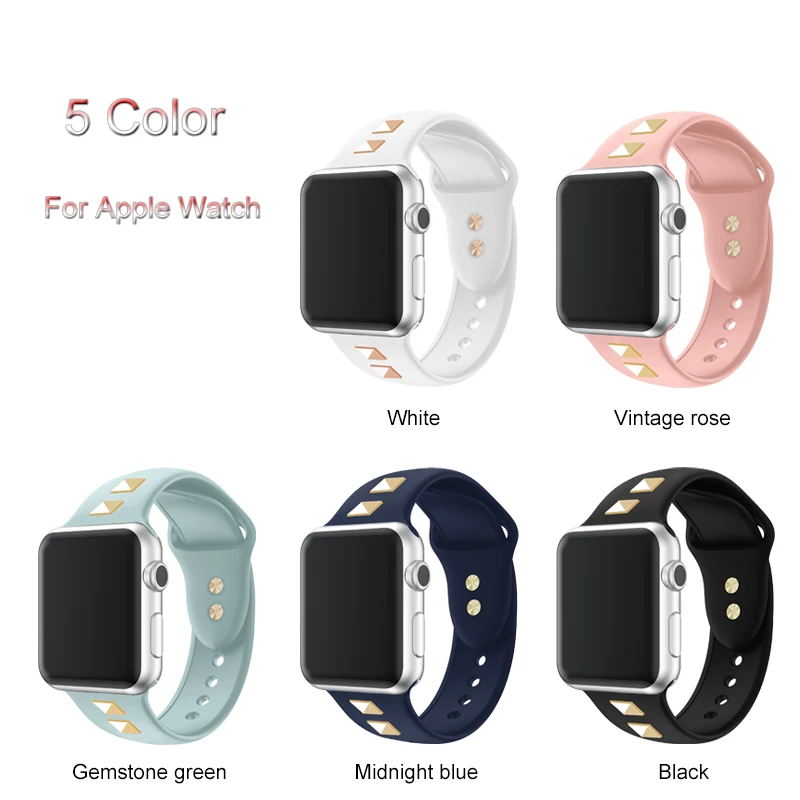 Мягкий спортивный силиконовый ремешок для Apple Watch ремешок 44 мм 40 мм 42 мм 38 мм браслет для iwatch 4 3 2 1 панк заклепки Стиль Ремешки для наручных часов