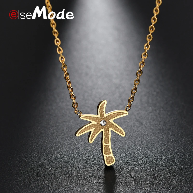 ELSEMODE кубического циркония кокосовое дерево подвески ожерелья из нержавеющей