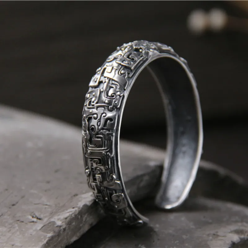 

Thai Mythical Ferocious Animal Metal 925 Sterling Silver Bracelet Vintage Retro Cuff Bangle Gifts For Her Him Fashion
