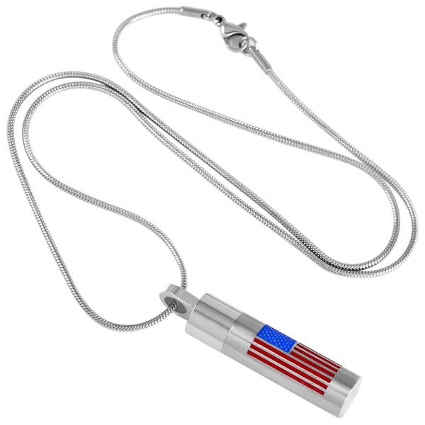 IJD8461 American fashion jewelry ЦИЛИНДР ожерелье для кремации с флагом гравировка логотипа из