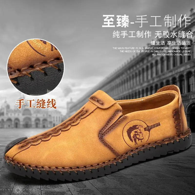 New 2018 Mens Shoes Split Leather Men's Flats Handmade Loafers Fashion Designer Slip On Espadrilles | Обувь