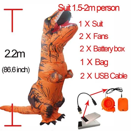 Orange Надувной динозавр T костюмы тираннозавров для мужчин женщин Blowup T-Rex динозавр Хэллоуин надувной талисман костюм для взрослых - Цвет: Orange