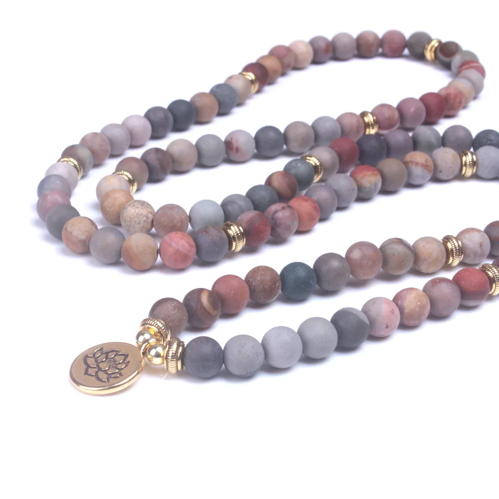 Модные женские браслеты матовый камень океана 108 бусин Strand браслет Yoga Jewelry Lotus OM