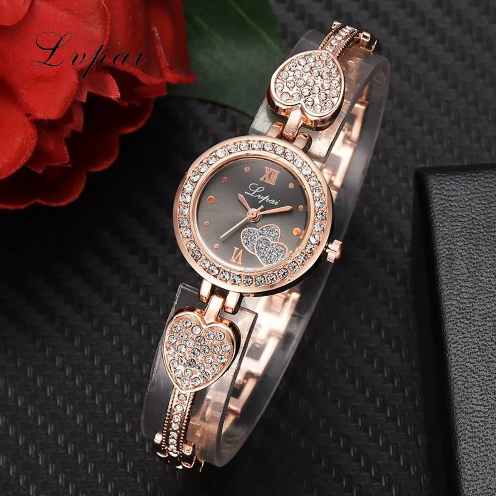 Бренд Lvpai женские часы роскошные стразы кварцевые браслет с сердцем скрытая