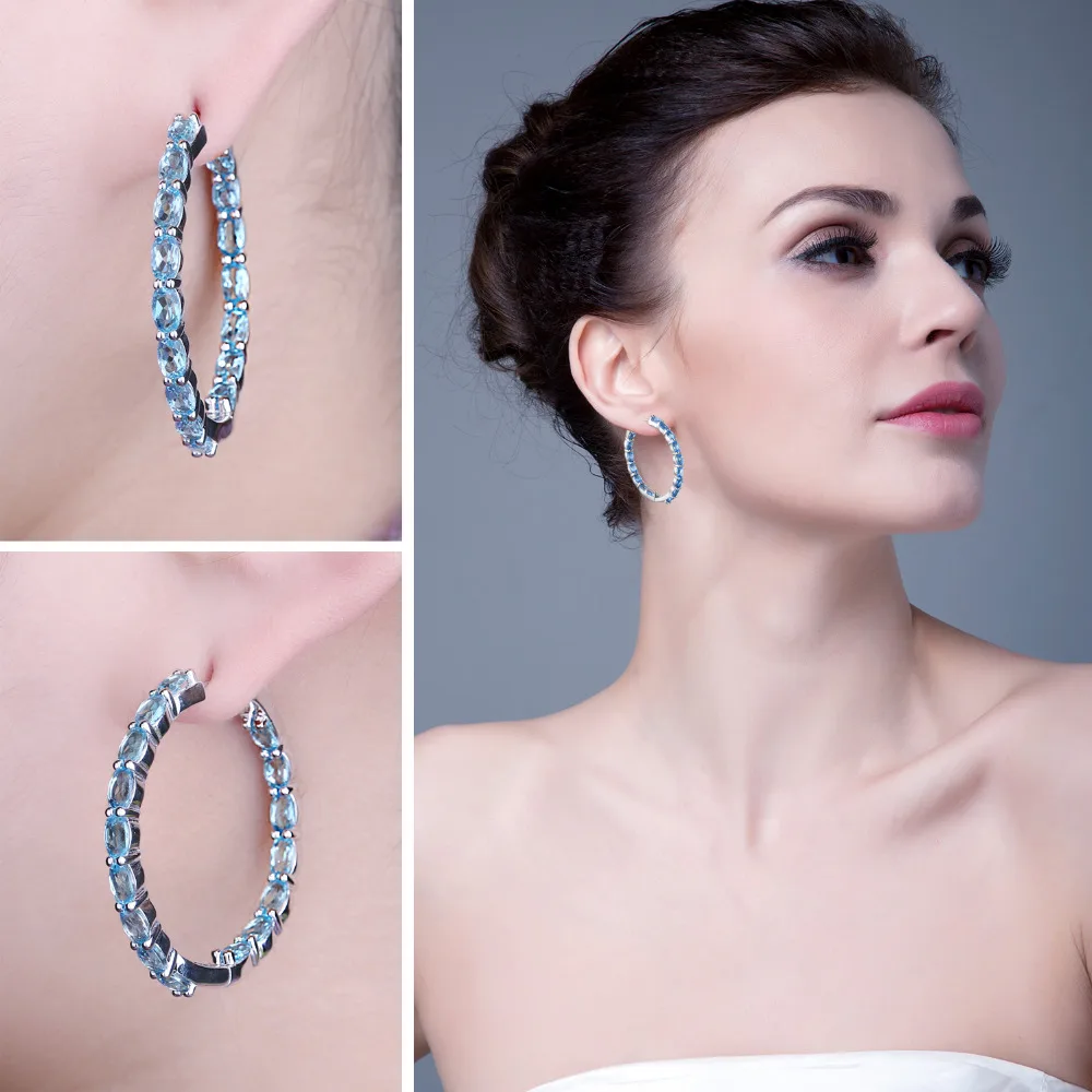 JewelryPalace огромный 13.5ct натуральный Небесно Голубой топаз Серьги Кольца Подлинная