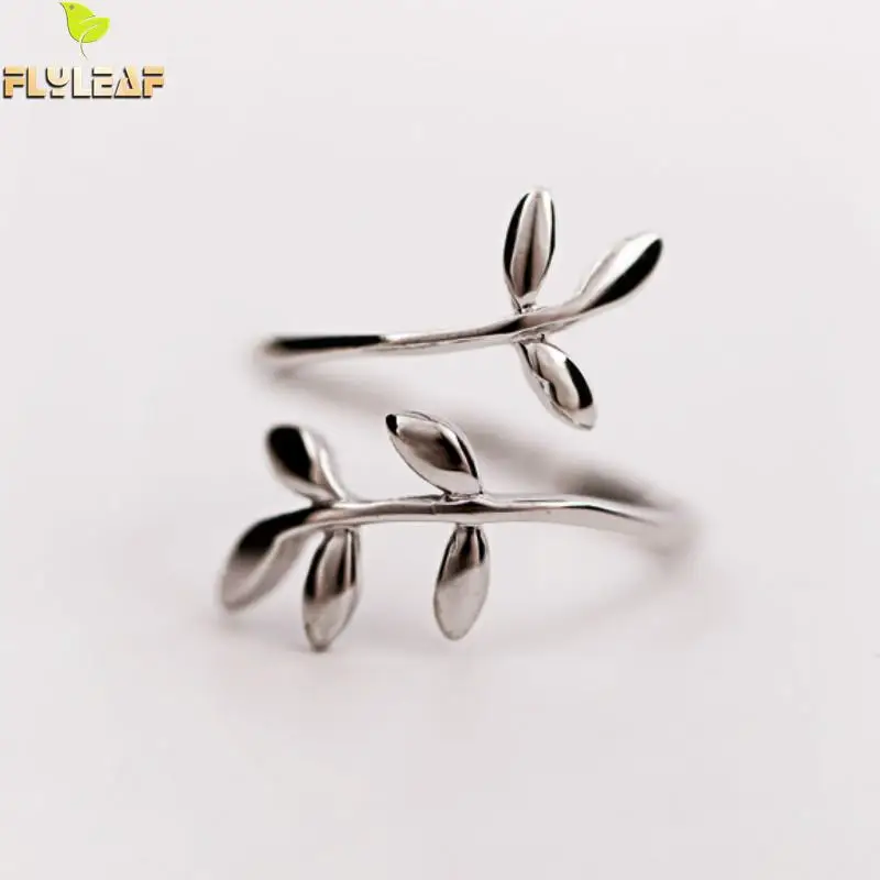 925 пробы серебряные кольца с двойными листьями открытые для женщин Лесной стиль