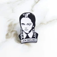 1 piece i am smiling black and white girl brooch collar corsage shirt bag cap jacket pin badge jewelry birthday gift