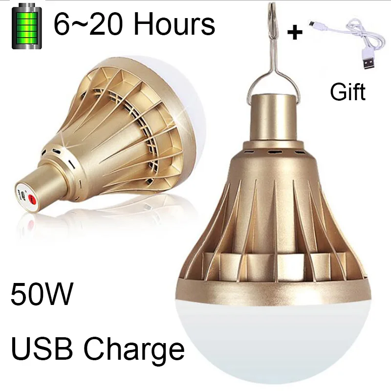 50W USB Charge BEYLSION USB Rechargeable LED Bulb Portable Lighting 9W12W 20W 30W 50W 80W Dimmable LED Gold LED Lamp Outdoor Emergency Lighting - Цвет: 50W USB Charge