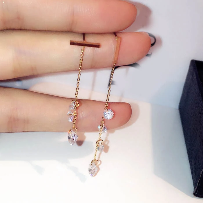 Новый Дизайн Для женщин Асимметричная циркония длинные Висячие Серьги Кристалл