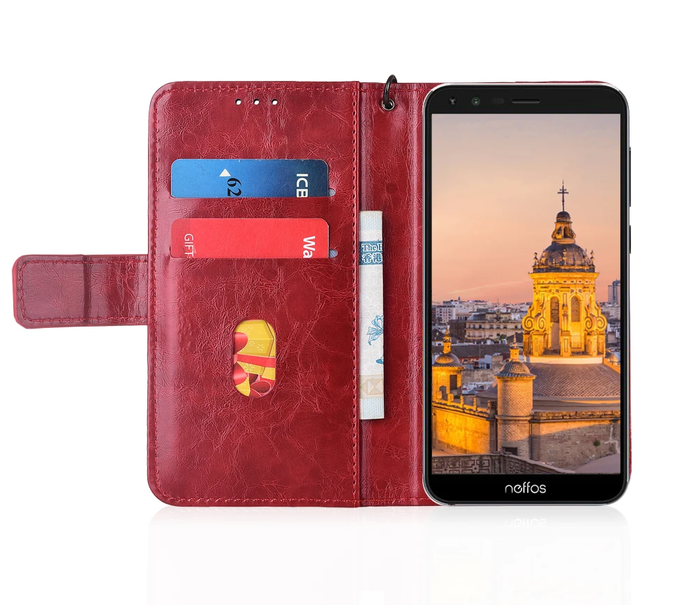 Кожаный чехол-книжка для TP-Link Neffos C5 Plus Fundas с цветочным принтом специальный чехол-бумажник с подставкой и ремешком