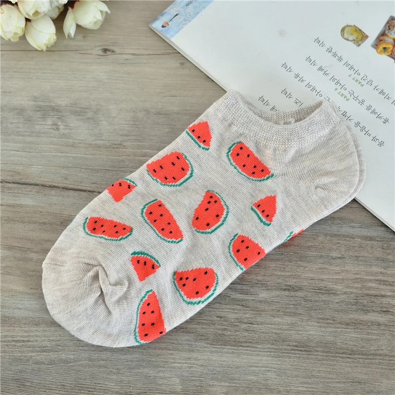 Женские летние хлопковые носки с принтом фруктов в полоску | Женская одежда