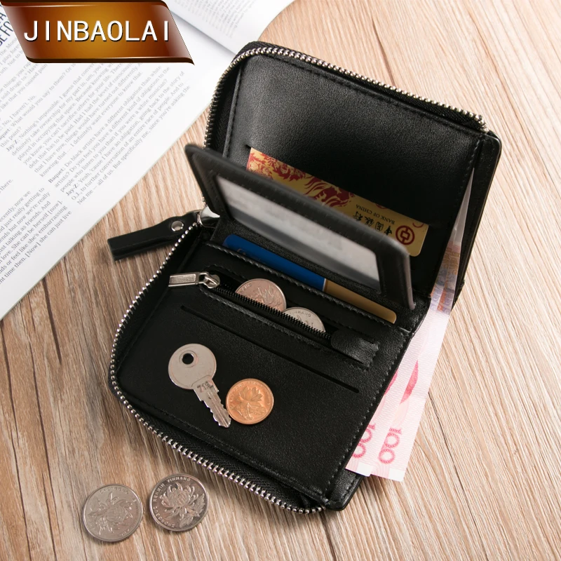 Мужской кошелек JINBAOLAI на молнии из искусственной кожи с отделением для