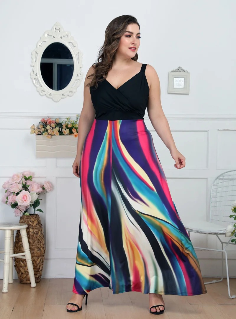 Летнее платье большого размера L XXXXL 2019 женские длинные платья с v образным