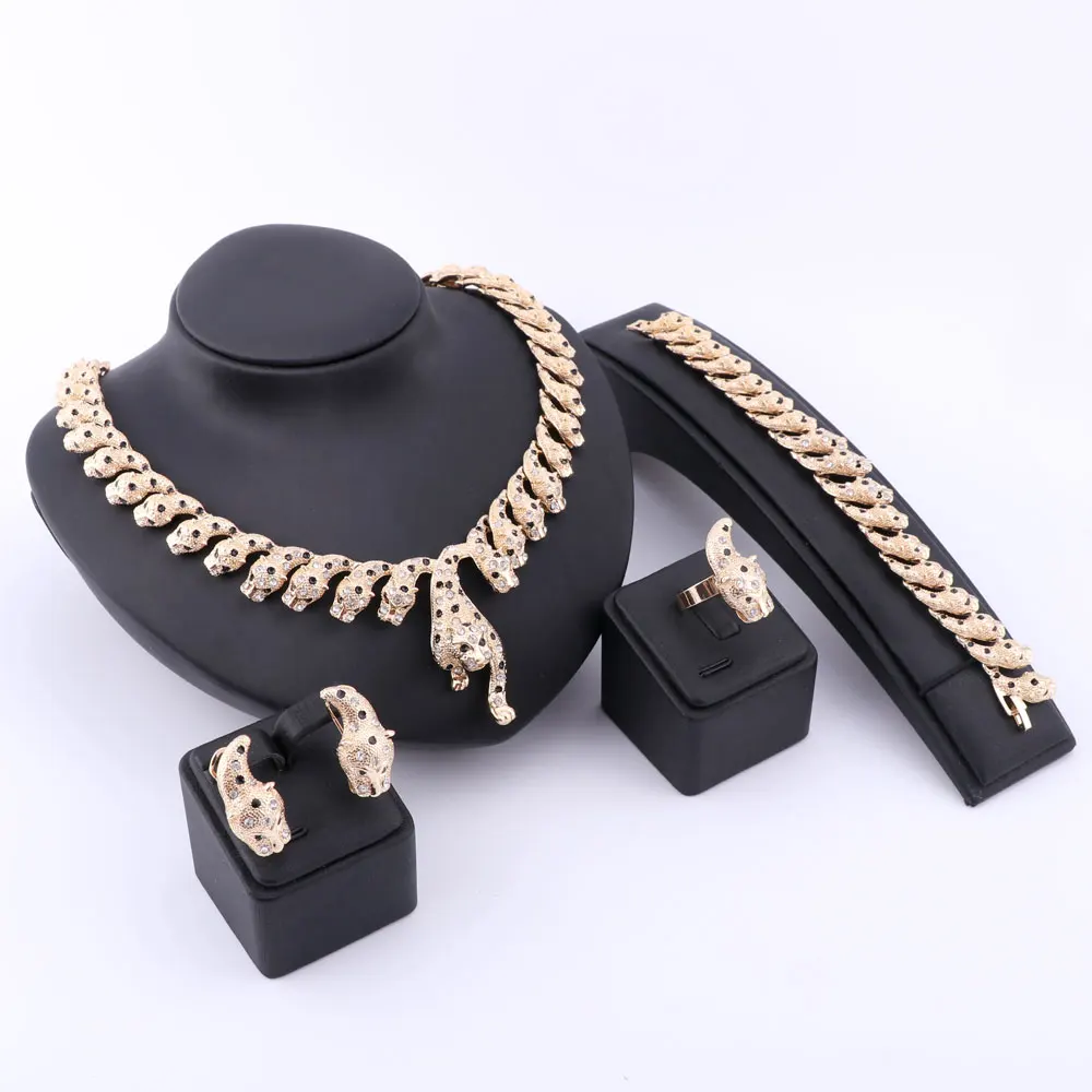 Ручной работы Дубай золотой цвет цветной Леопард с кристаллами ювелирные наборы