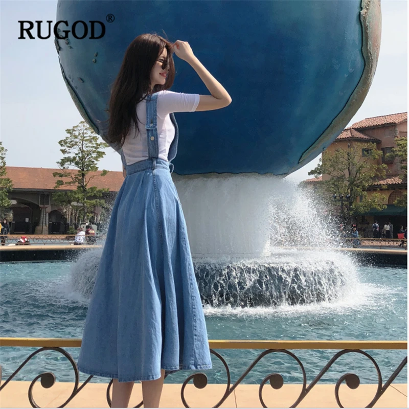 Женское джинсовое платье RUGOD 2020 модное однобортное на бретелях спагетти туника с