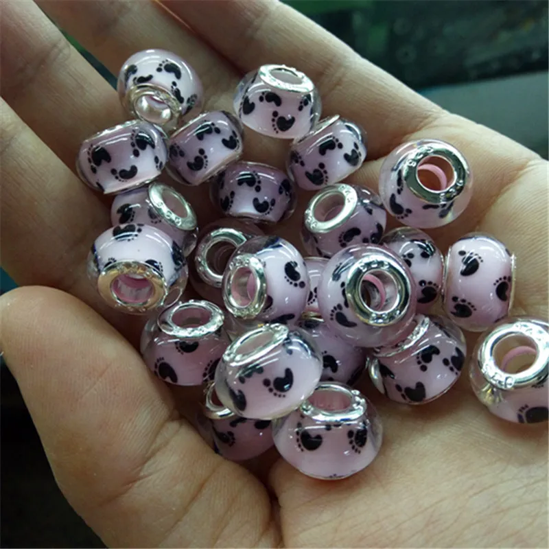 Hot 20pcs/lot Footprints Pattern Handmade DIY Resin Beads Silver Core Charm Fit European Bracelet | Украшения и аксессуары