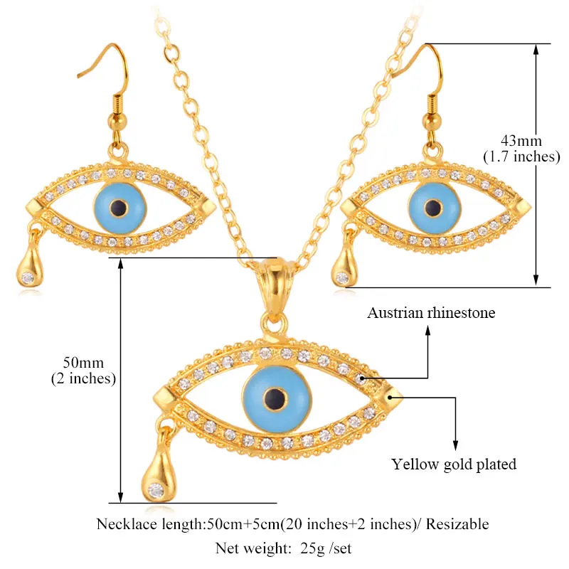 Комплект из колье и серёг с подвеской ГОЛУБЫЕ злые глаза|earrings set for women|necklace and earring