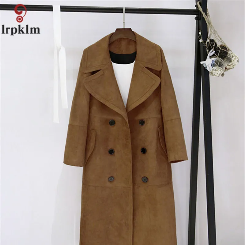 Новинка модное элегантное осеннее длинное пальто замшевое Тренч 2017 женское