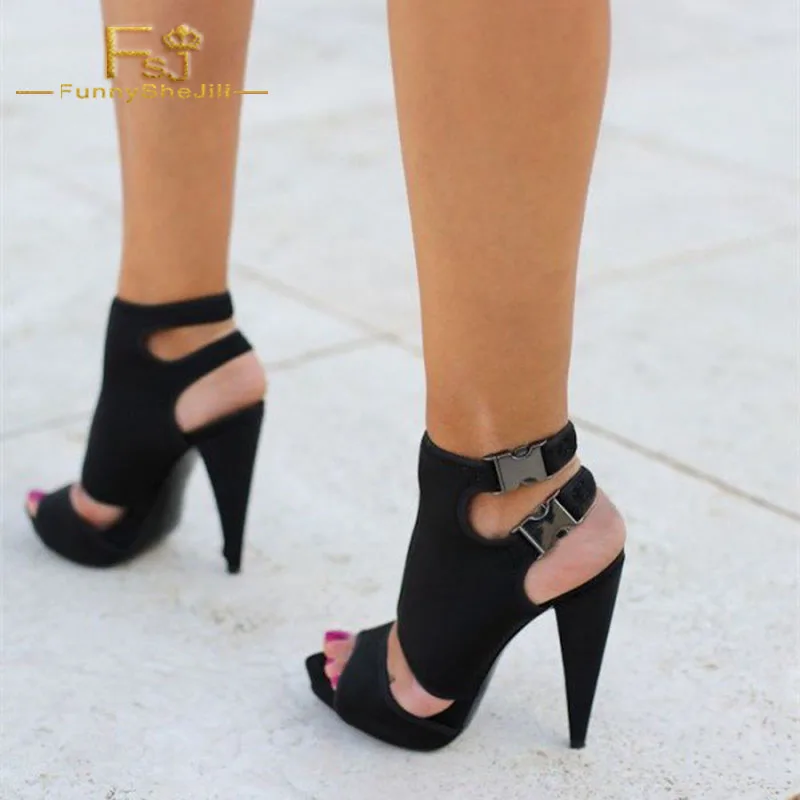 

FSJ Sexy Black Slingback Cone Heel Peep Toe Women Pumps 2022 Spring Fashion Double Buckle Straps Ladies Party Date Dress Shoes