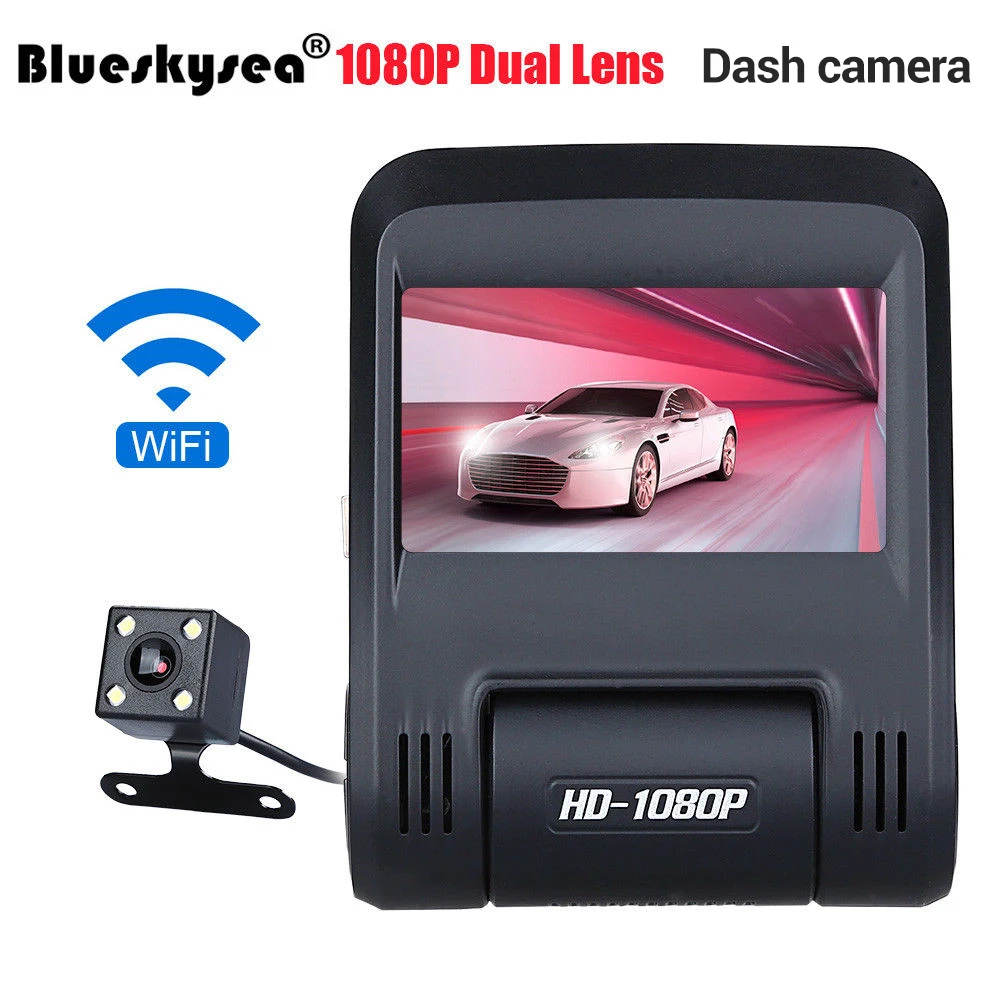 Blueskysea 2 45 ''Двойной объектив тире Камера HD 1080 P WI FI Vehical Видеорегистраторы для