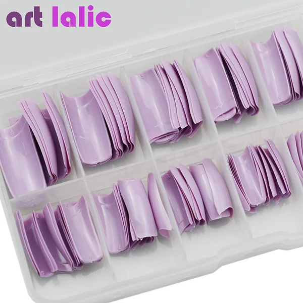 Purple Artlalic 100 шт Французский стиль накладные ногти советы с чехлом хорошо крышка накладные декоративные ногти наконечник искусственный маникюр салон коробка - Цвет: Purple