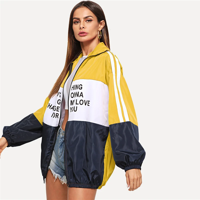 Dotfashion, много цветов, спортивная куртка на молнии, цветная, с буквенным принтом,, осенняя одежда, верхняя одежда, Женские повседневные топы и куртки