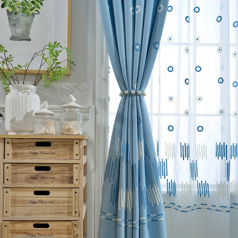

POPANGEL High Quality Darkening Thermal Insulated Blue Living Room Window Blackout Curtains For Free Shipping Can Be Customized
