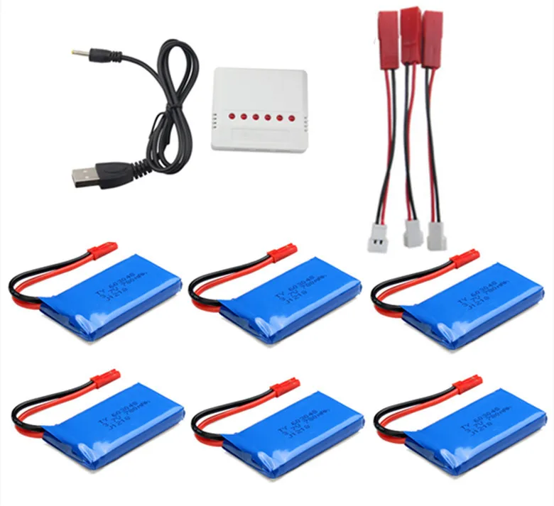 

6x 3.7V 780mah battery + 6in1 Charger For Wltoys V626 V636 V686 V686G V686J V686K 2.4Gh 4CH 6-Axis UAV FPV RC Quadcopter Drone