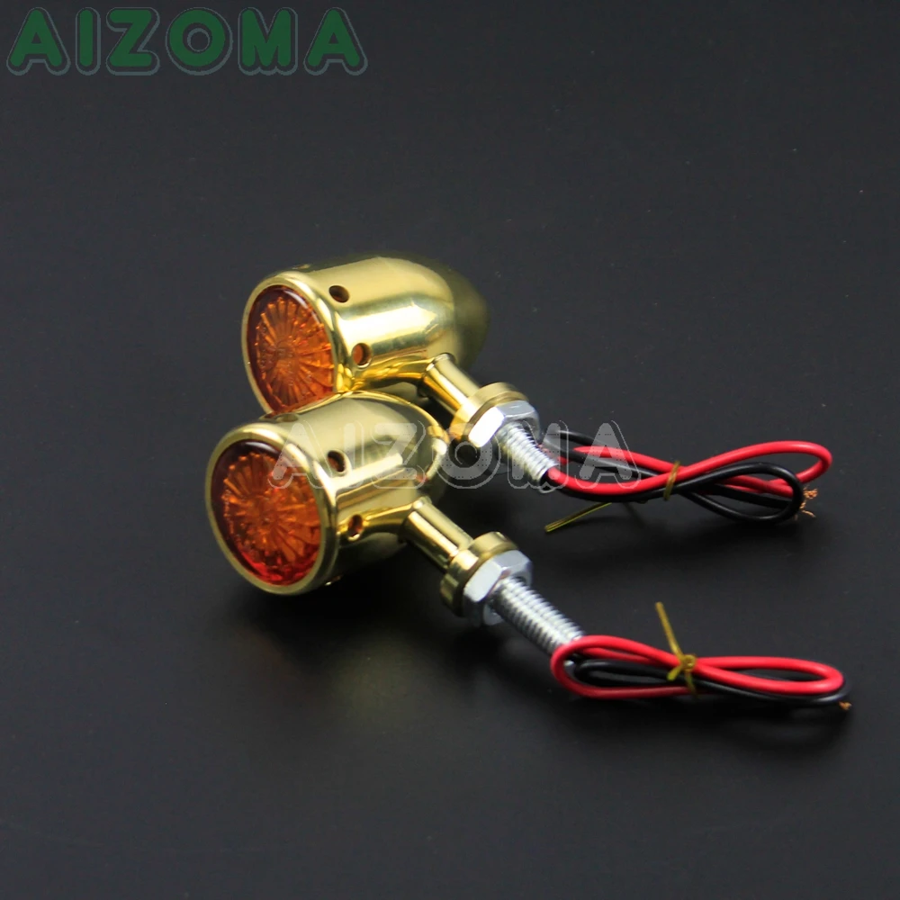 Motorcycle 12v Solid Brass Bullet Turn Signal Blinker Light Amber Flasher Indicators for Harley Chopper Sportster Softail Custom |