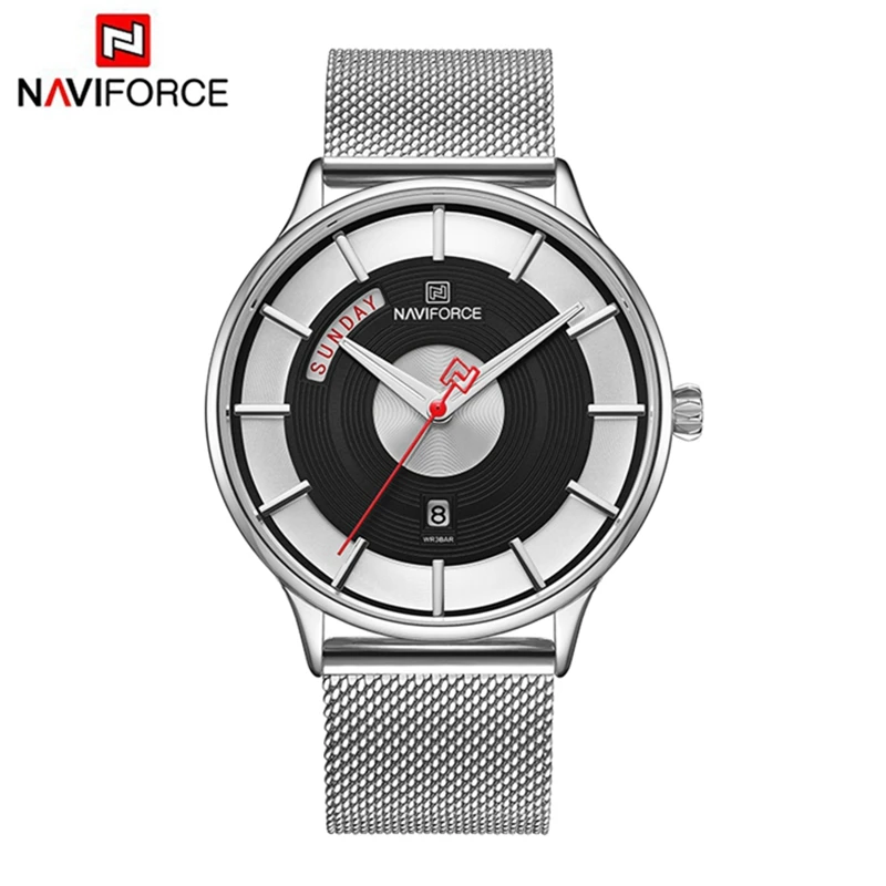 Часы NAVIFORCE мужские спортивные кварцевые со стальным сетчатым ремешком