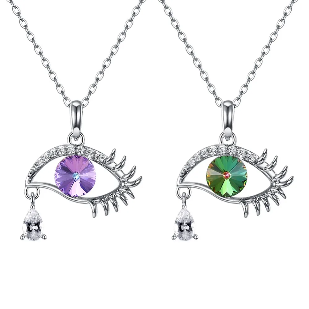 

925 Sterling Silver Choker Pendants Necklace For Women Crystals From Swarovski Blue Eyes Women Statement Necklace Fine Jewelry