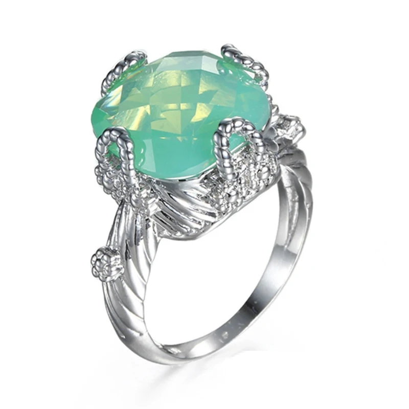 Женское кольцо принцессы Kate Green Gem серебряное с зеленым кристаллом ювелирное